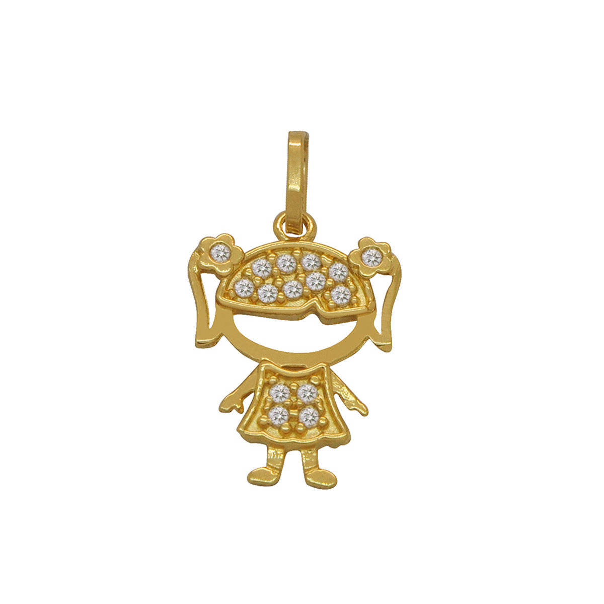 Pingente Menina Pequena Cravejada Zircônias em Ouro 18K