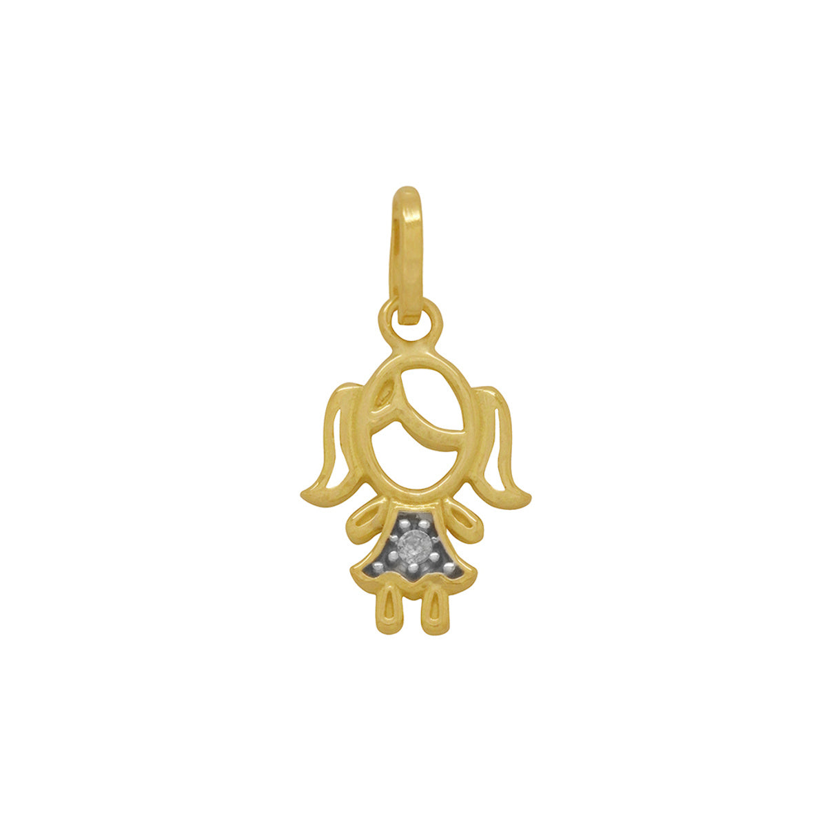 Pingente Menina Vazada Cravejada 1 Zircônia em Ouro 18K