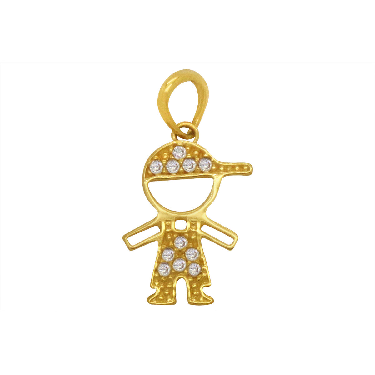 Pingente Menino Médio Detalhes Vazados Cravejado de Zircônias Feminino em Ouro 18K