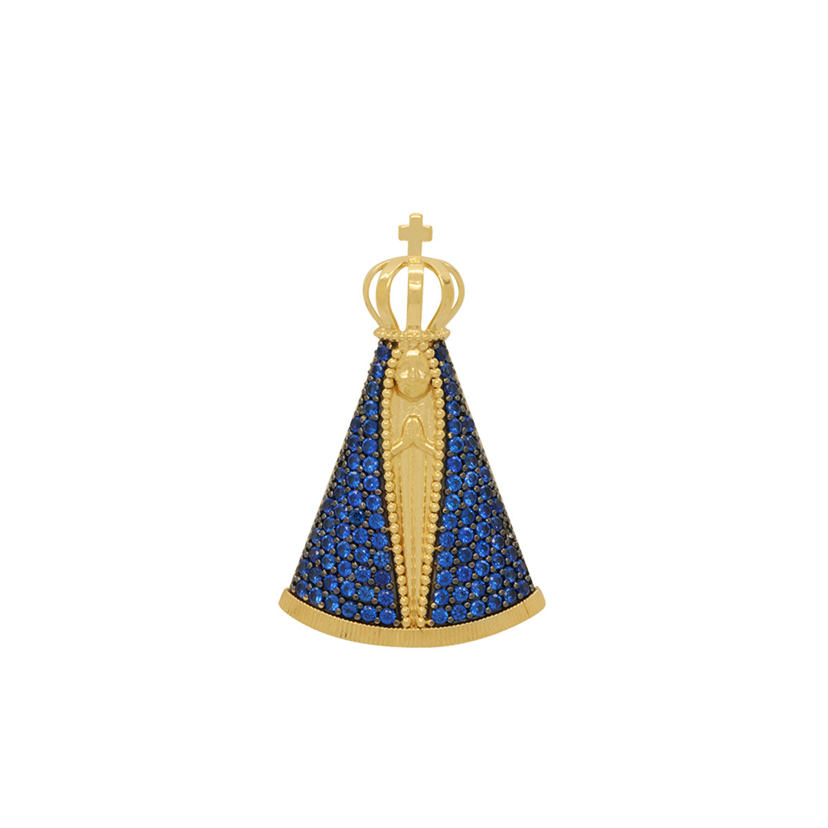 Pingente Nossa Senhora Aparecida Grande Cravejada Zircônias Feminino em Ouro 18K