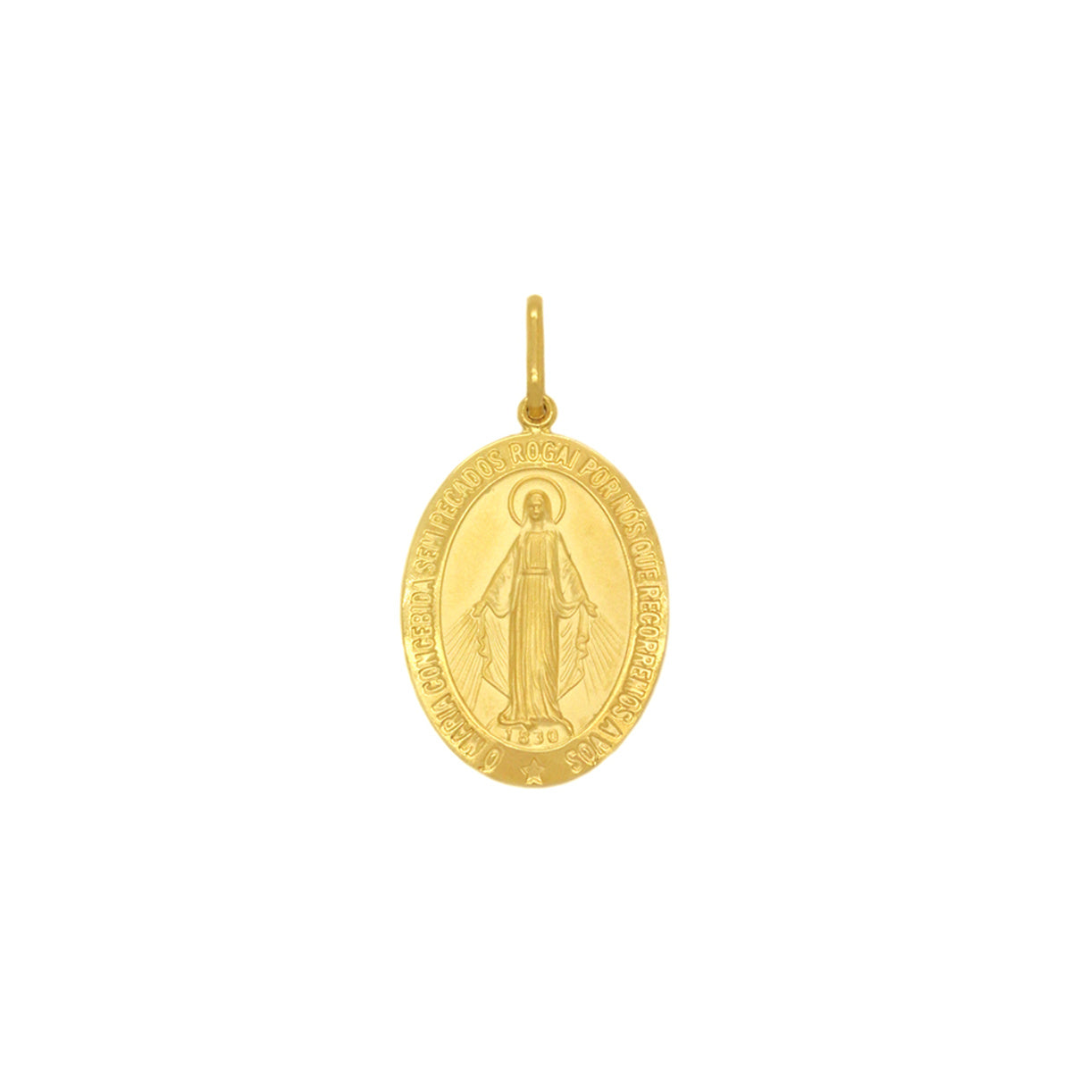 Pingente Nossa Senhora das Graças Oval Médio Feminino em Ouro 18K