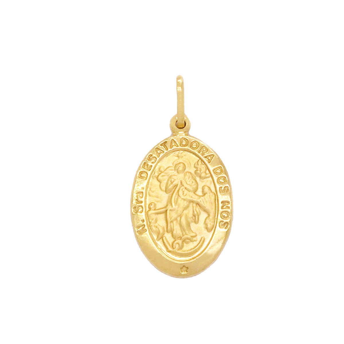 Pingente Nossa Senhora Desatadora dos Nós Oval Médio Feminino em Ouro 18K