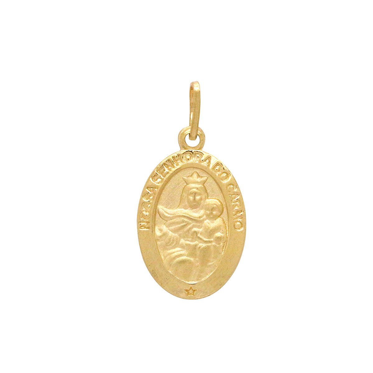 Pingente Nossa Senhora do Carmo Oval Pequeno em Ouro 18K