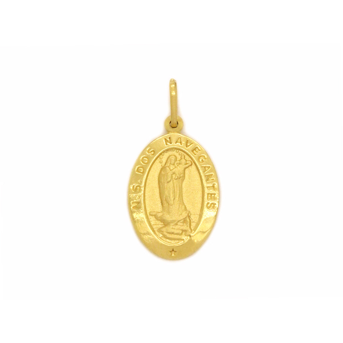 Pingente Nossa Senhora dos Navegantes Oval Médio em Ouro 18K