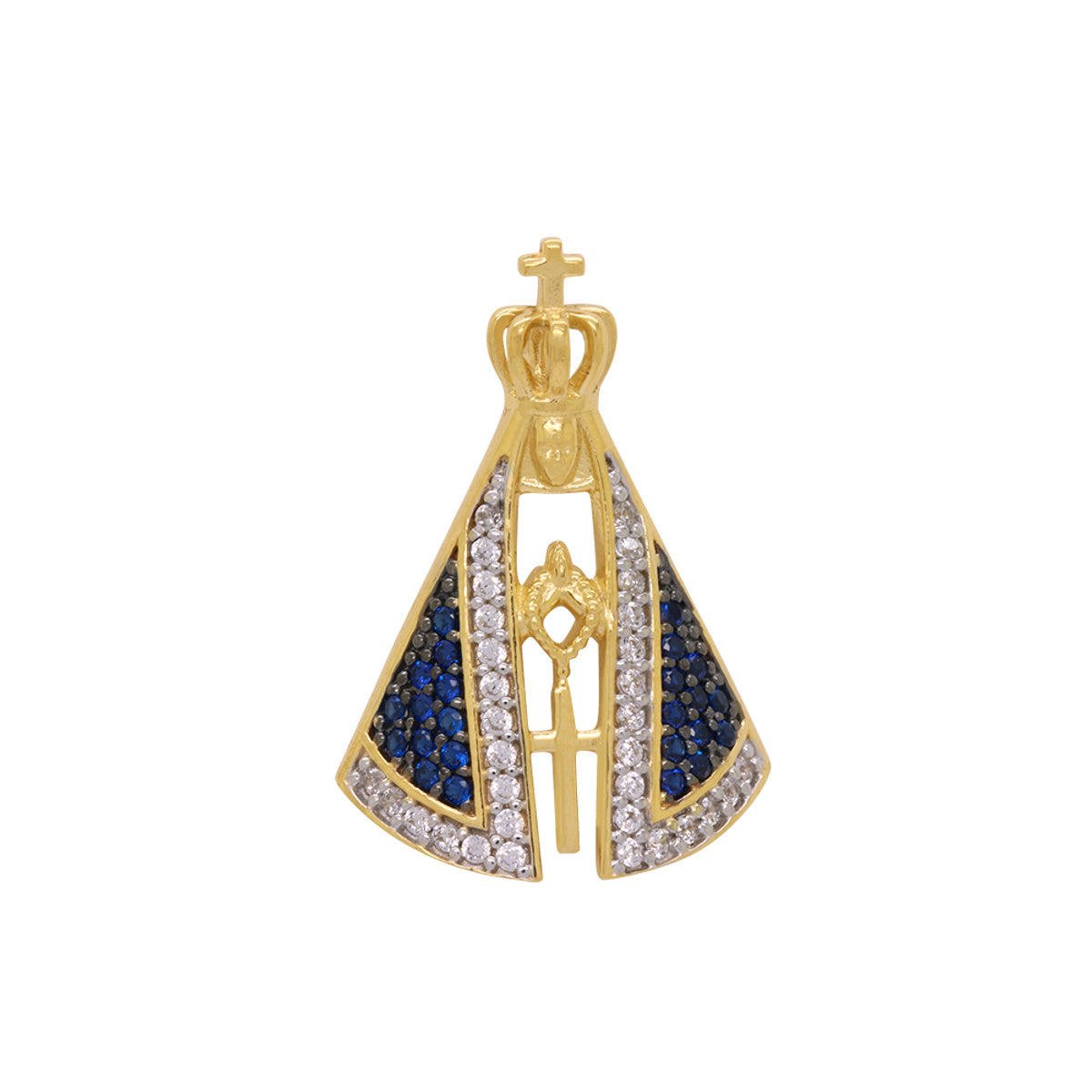 Pingente Nossa Sra. Aparecida Grande Cravejada Zircônias em Ouro 18K