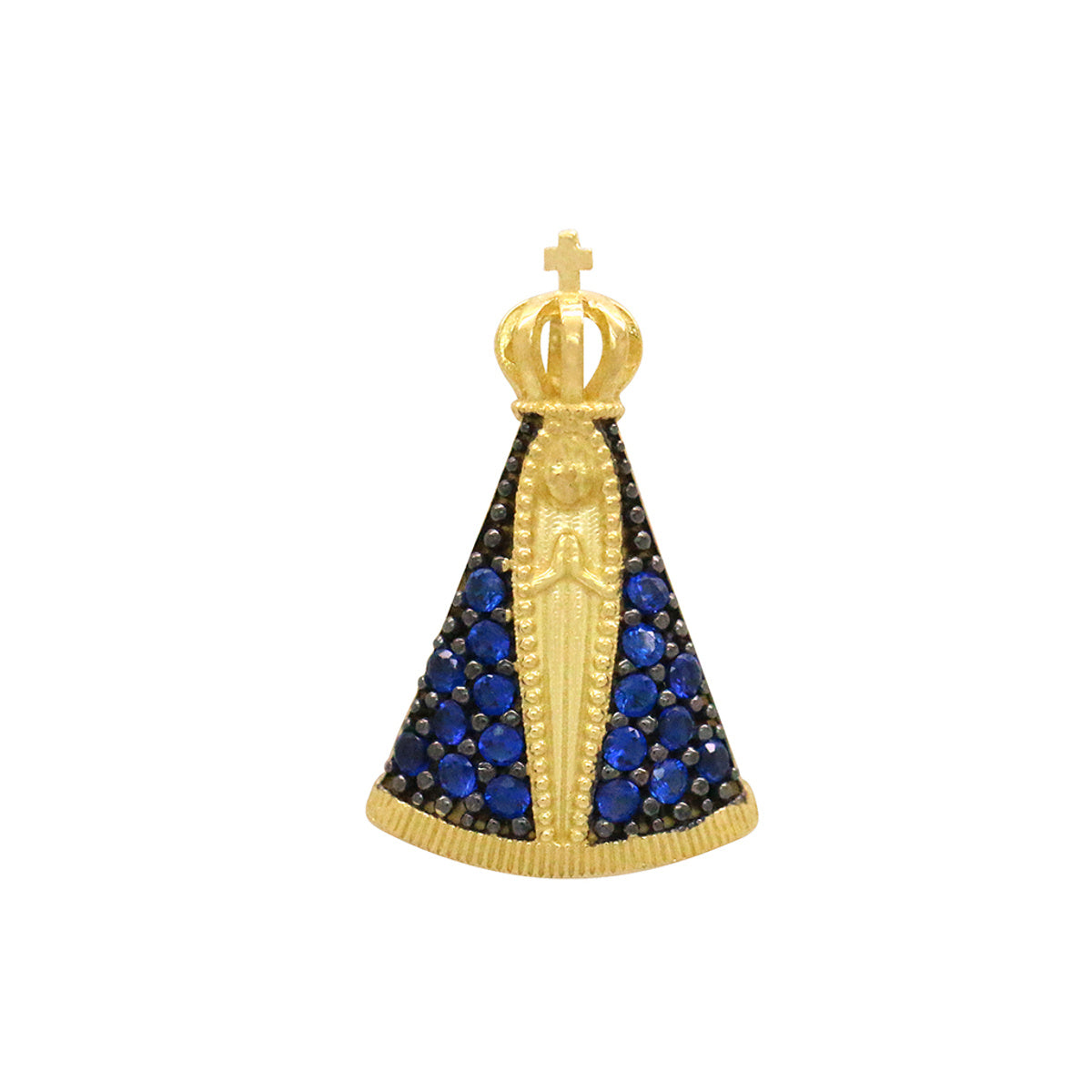 Pingente Nossa Sra. Aparecida Média Cravejada Zircônias em Ouro 18K