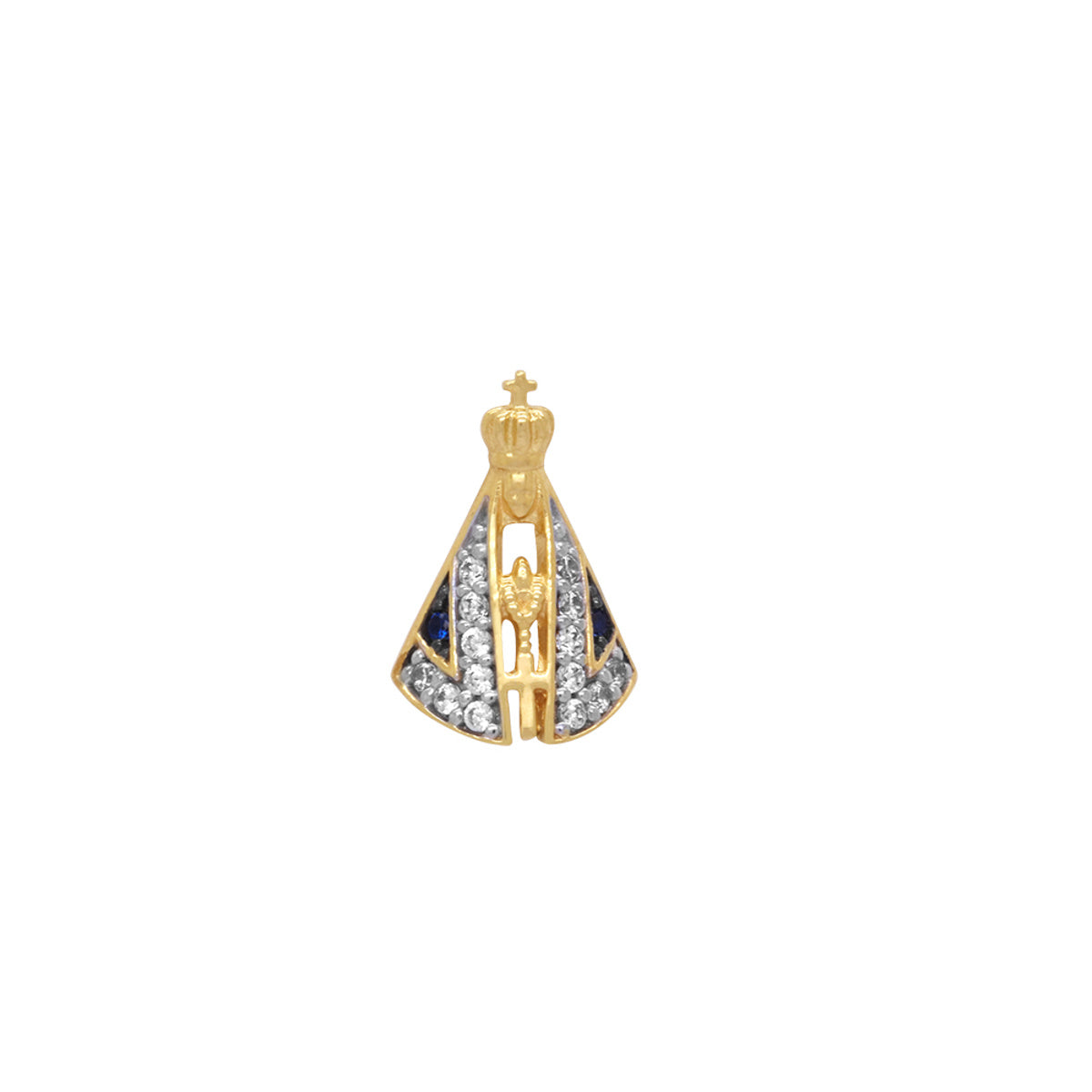 Pingente Nossa Sra. Aparecida Pequena Cravejada Zircônias em Ouro 18K