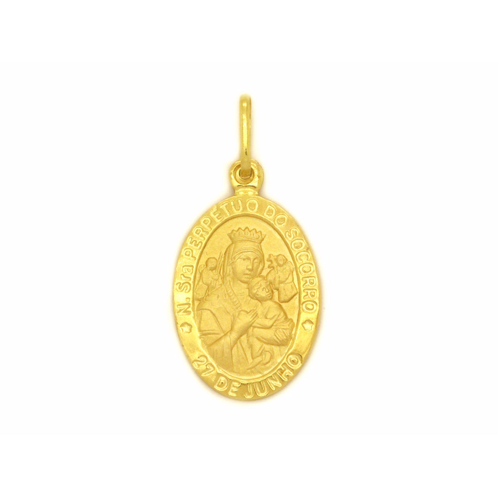 Pingente Nossa Sra. Perpétuo do Socorro Oval Grande em Ouro 18K