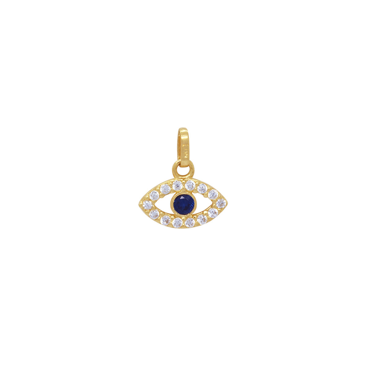 Pingente Olho Grego Vazado Centro Zircônia 2 mm Borda Cravejada em Ouro 18K