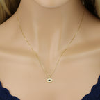Pingente Olho Grego Vazado Centro Zircônia 2 mm Borda Cravejada em Ouro 18K