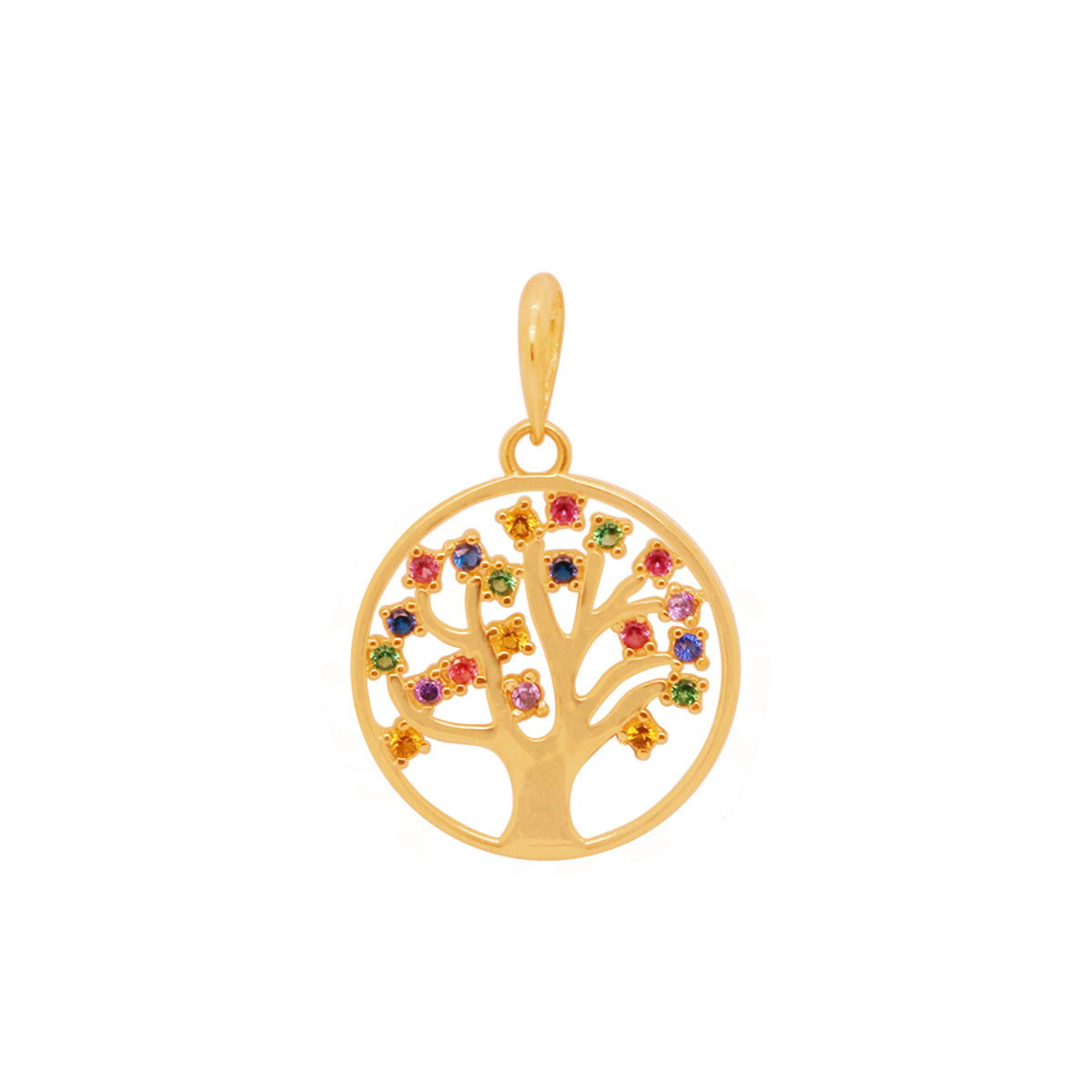 Pingente Redondo Zircônias Coloridas em Ouro 18K