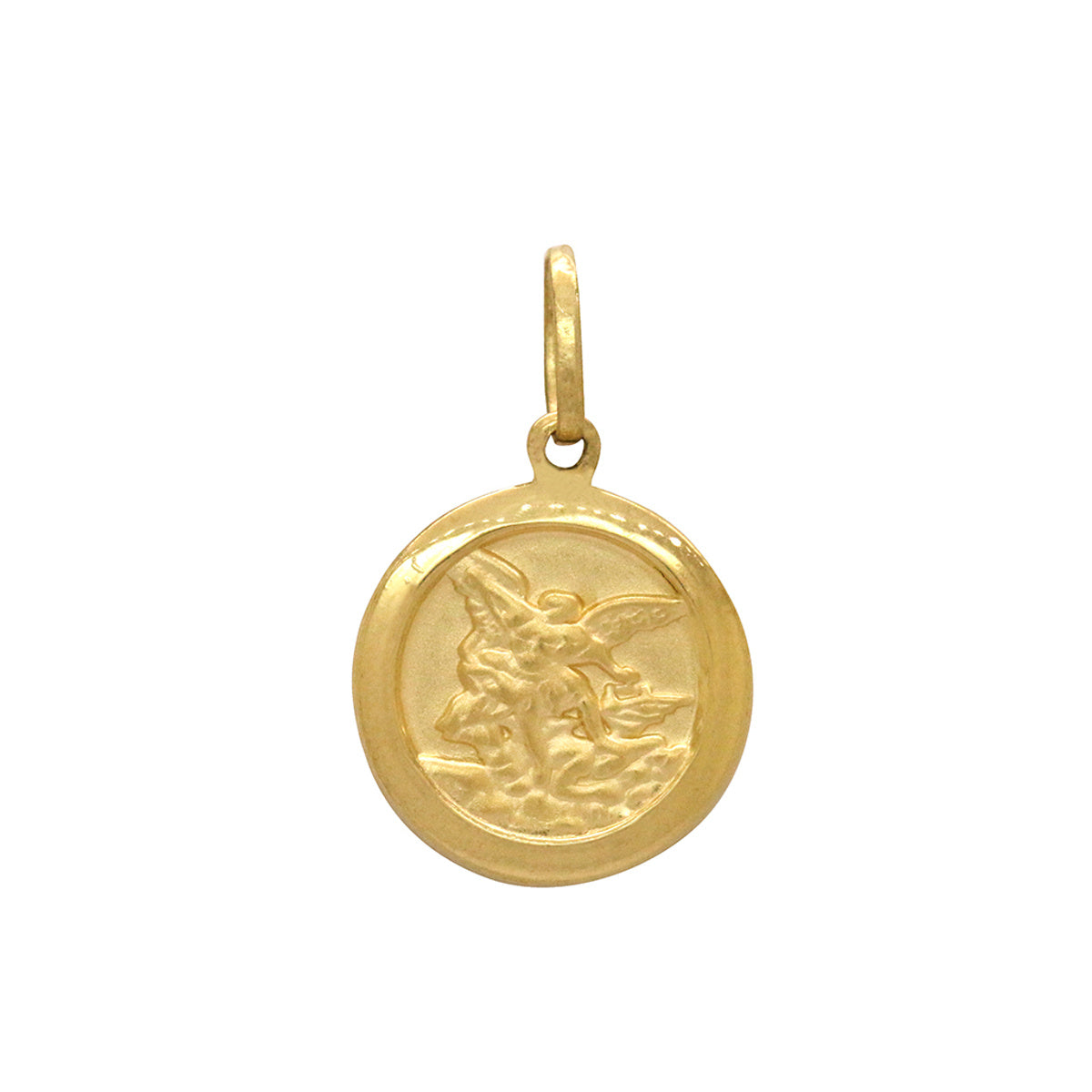 Pingente Redondo Médio São Miguel Arcanjo Borda Lisa Feminino em Ouro 18K