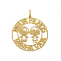 Pingente Redondo Vazado Trabalhado Fosco " Meus Filhos Minha Vida" 26 mm em Ouro 18K