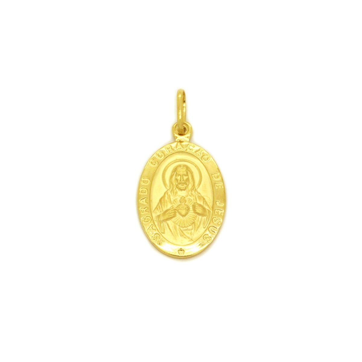 Pingente Sagrado Coração de Jesus Oval Pequeno em Ouro 18K