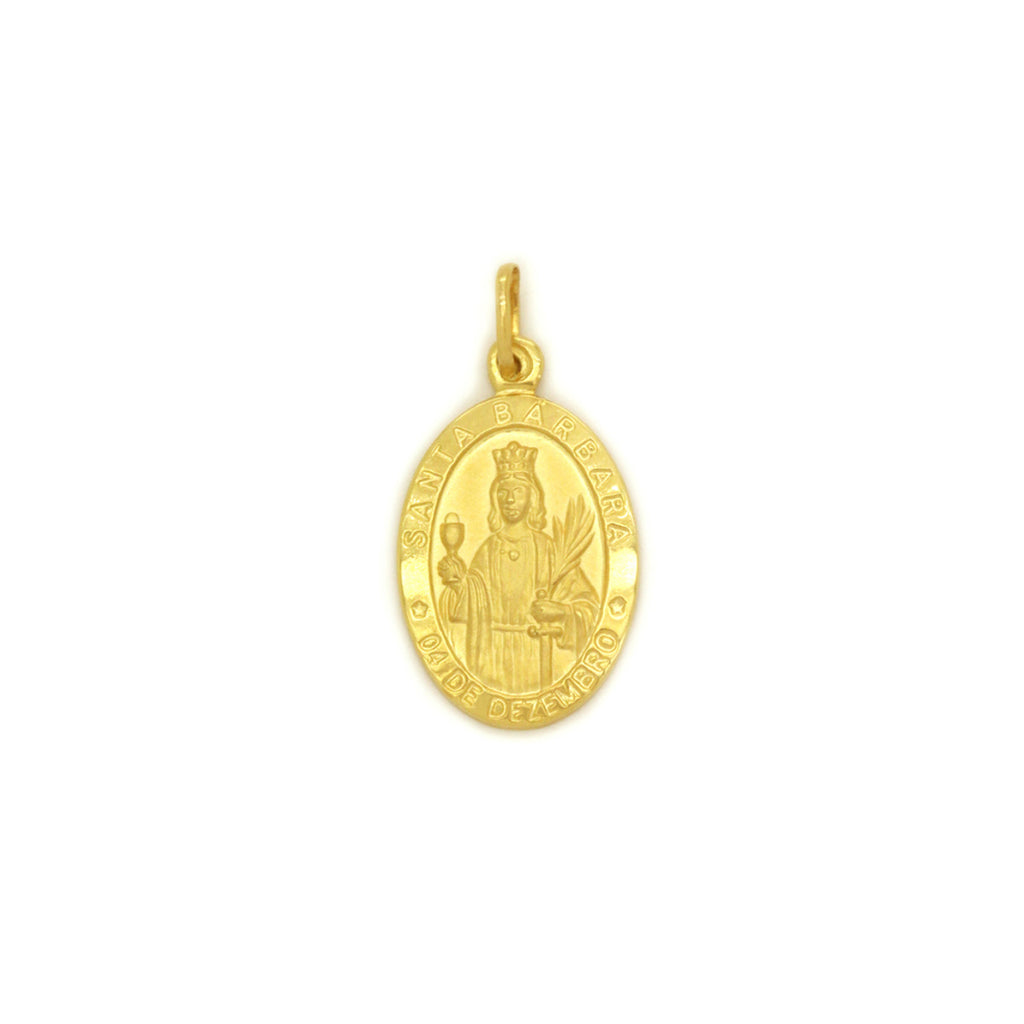 Pingente Santa Bárbara Oval Pequeno em Ouro 18K