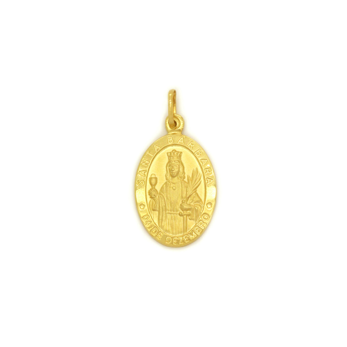 Pingente Santa Bárbara Oval Pequeno em Ouro 18K