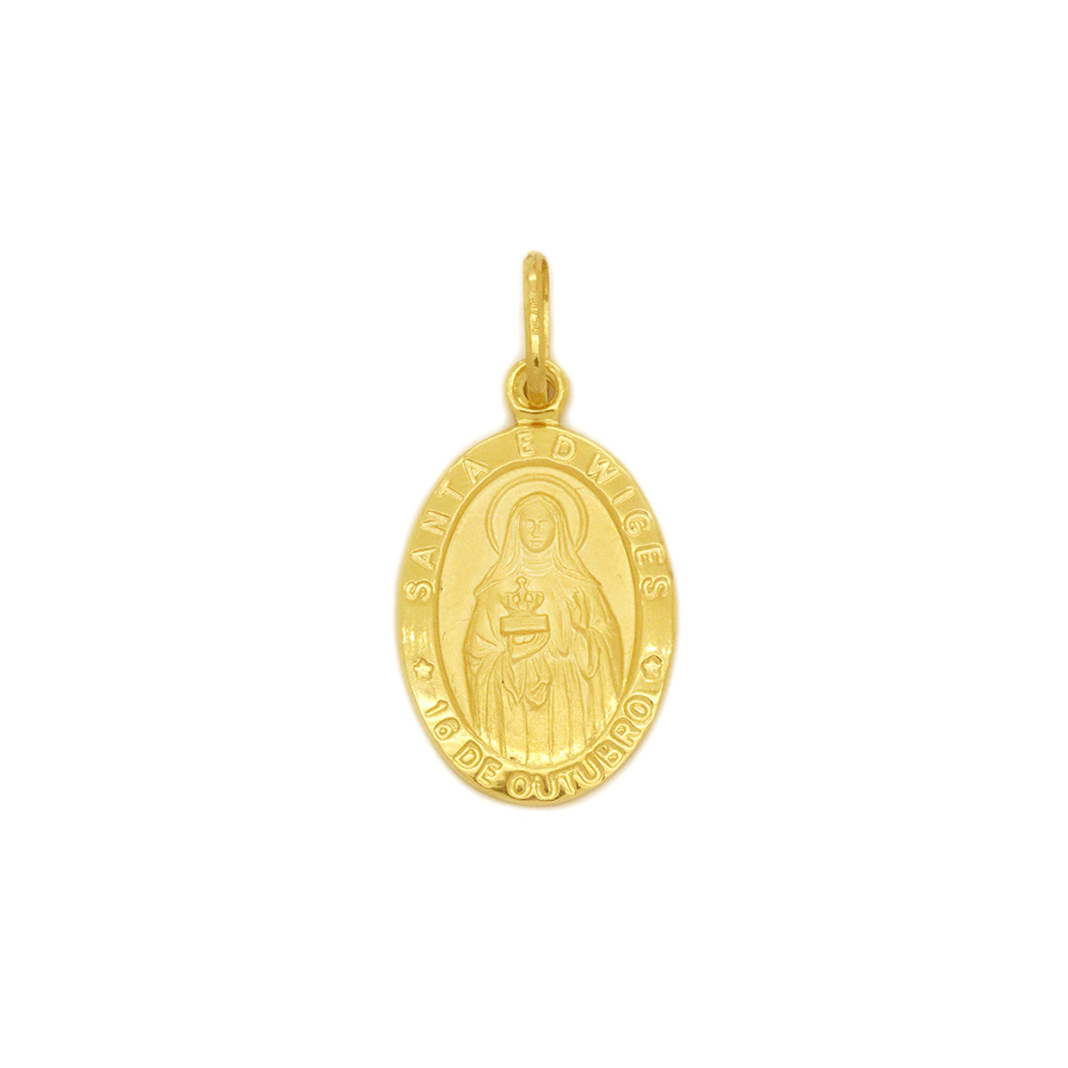 Pingente Santa Edwiges Oval Médio em Ouro 18K