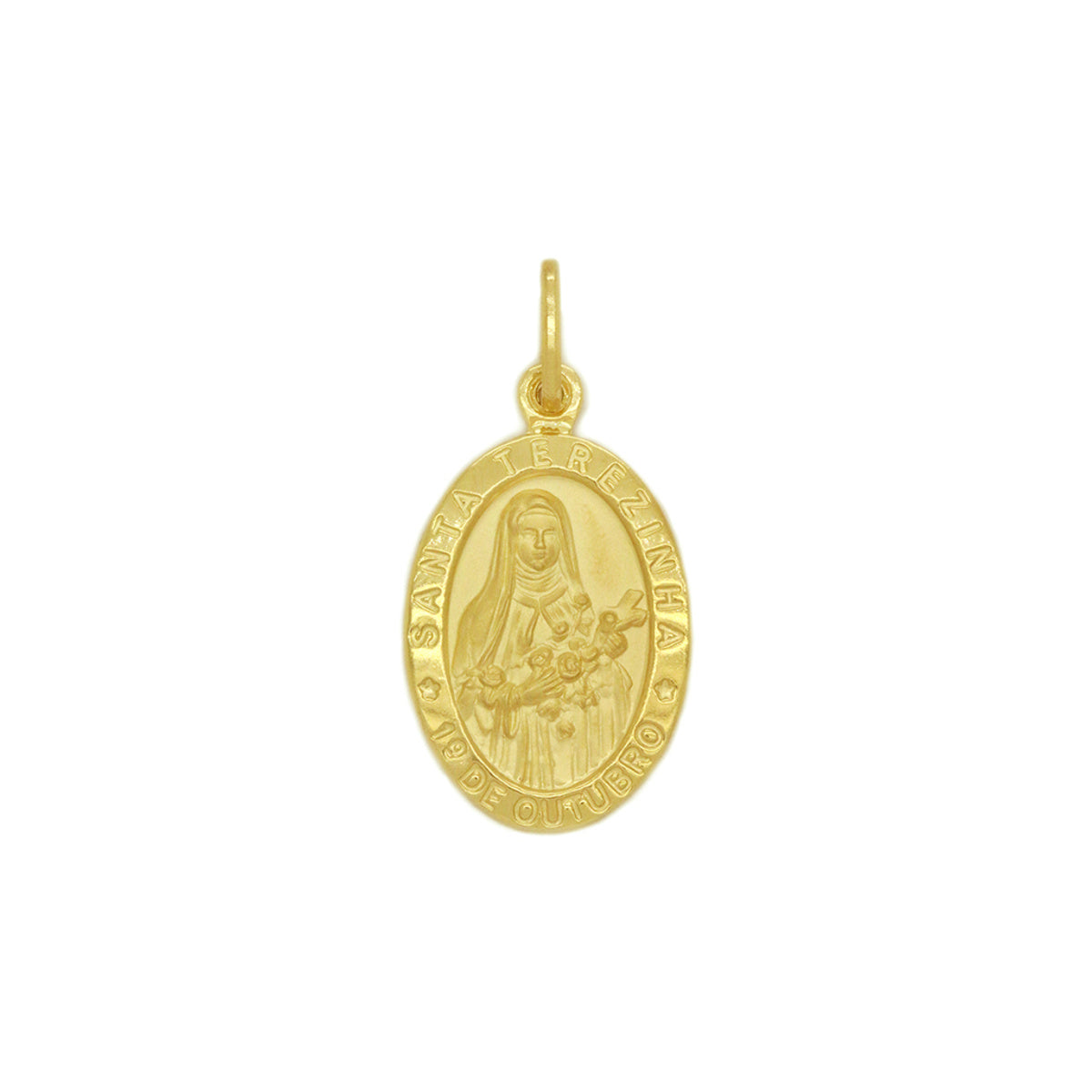 Pingente Santa Terezinha Oval Médio em Ouro 18K
