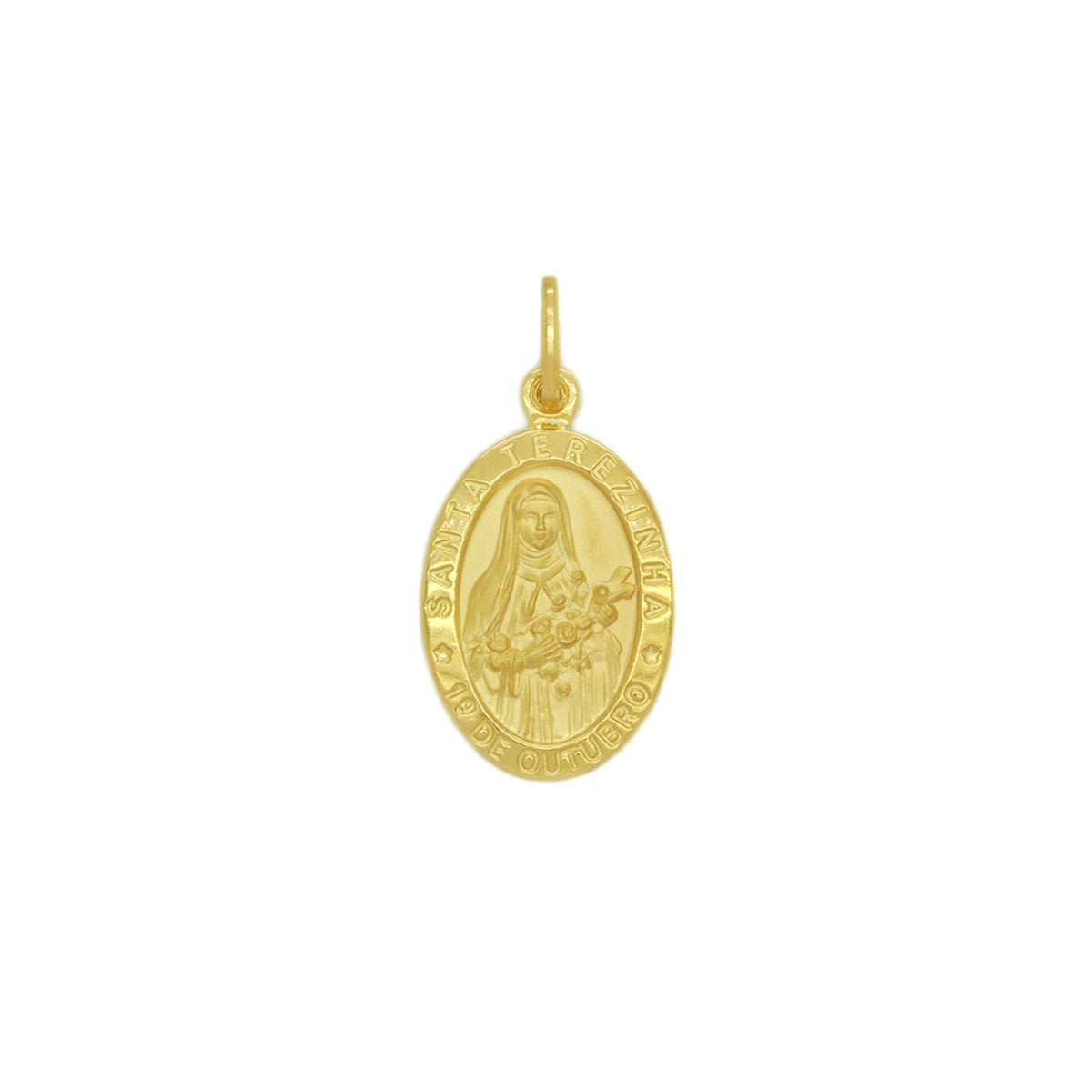 Pingente Santa Terezinha Oval Pequeno em Ouro 18K