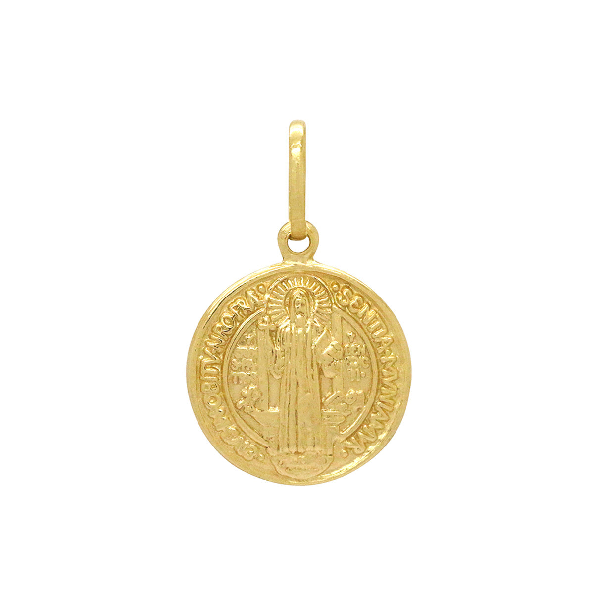 Pingente São Bento em Pé Redondo Pequeno Feminino em Ouro 18K