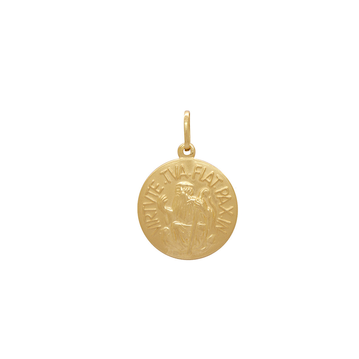 Pingente São Bento Sentado Redondo Grande em Ouro 18K