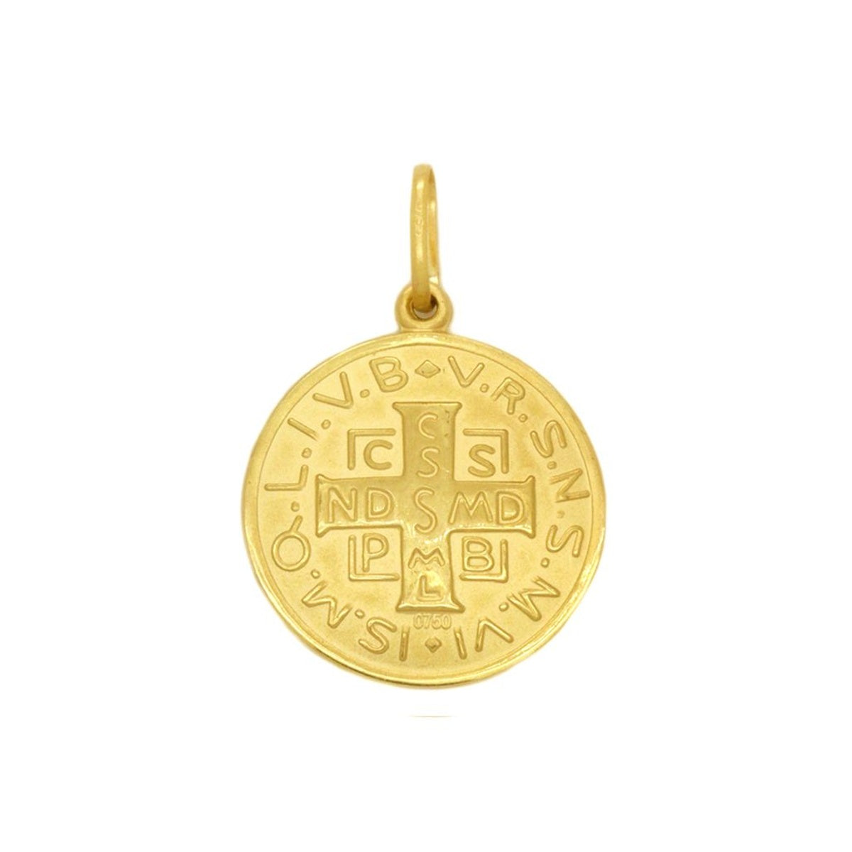 Pingente São Bento Sentado Redondo Grande Feminino em Ouro 18K