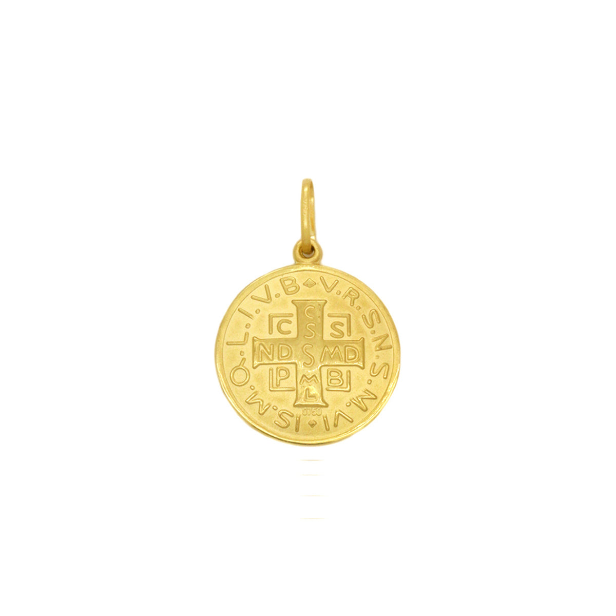 Pingente São Bento Sentado Redondo Pequeno em Ouro 18K