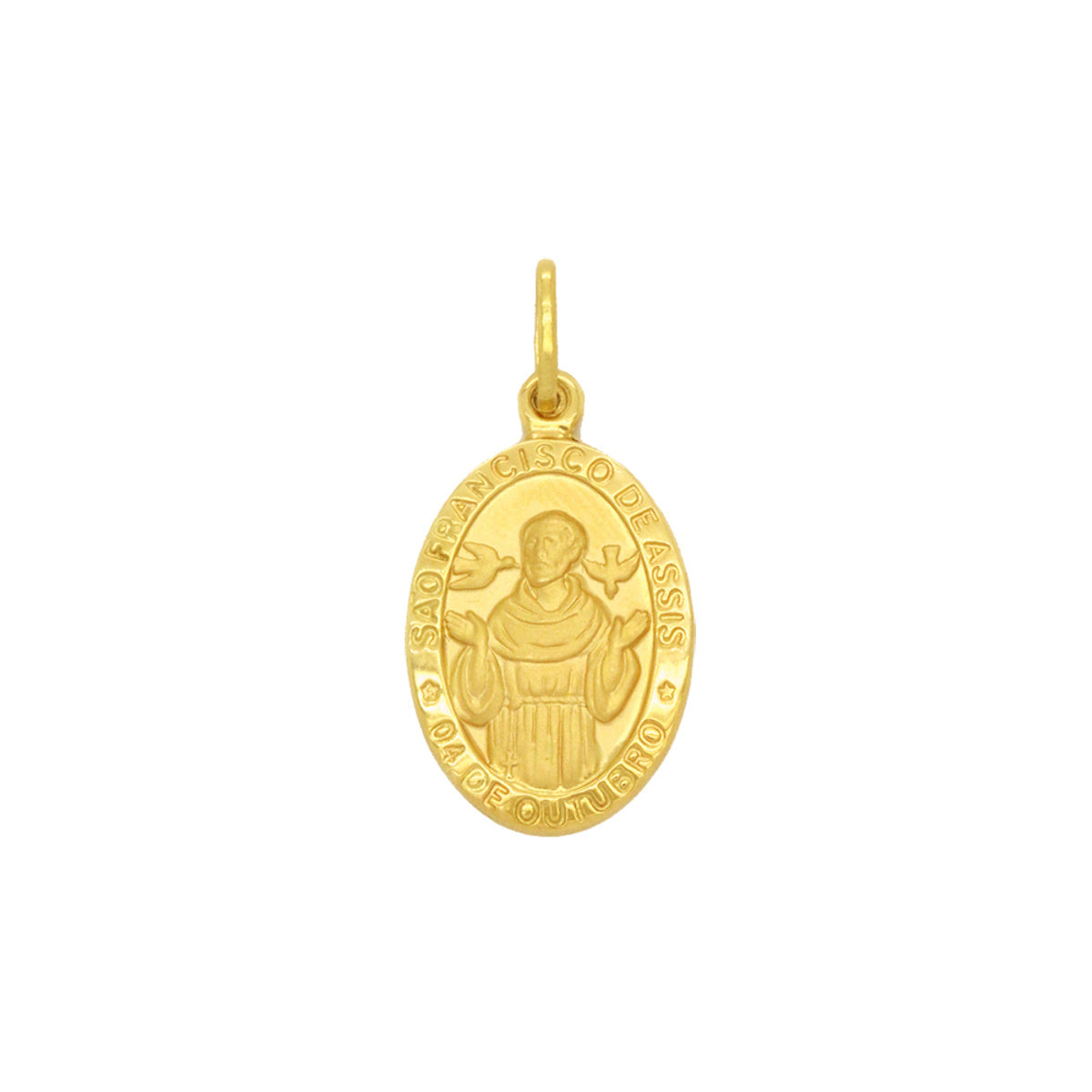 Pingente São Francisco de Assis Oval Médio em Ouro 18K