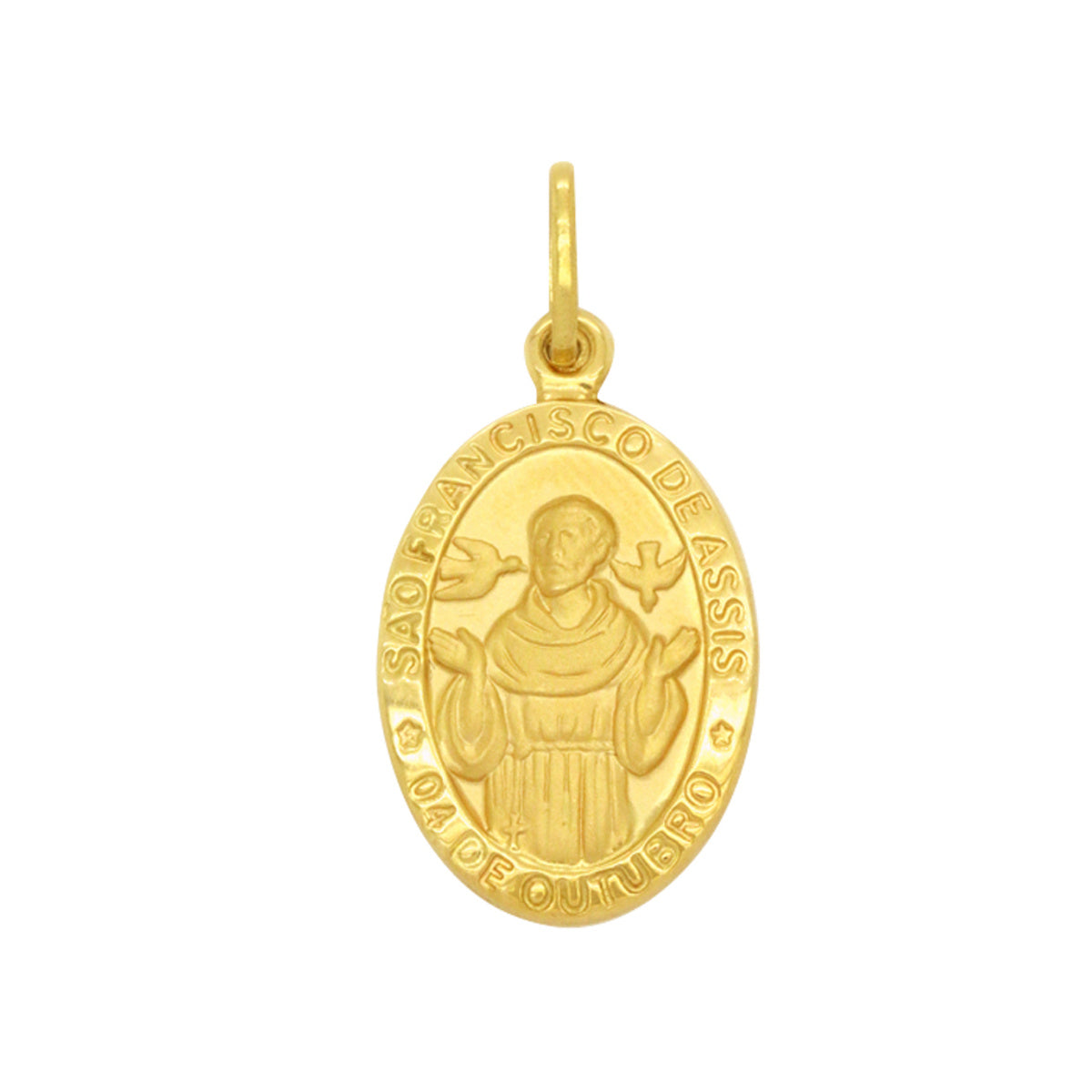 Pingente São Francisco de Assis Oval Pequeno em Ouro 18K