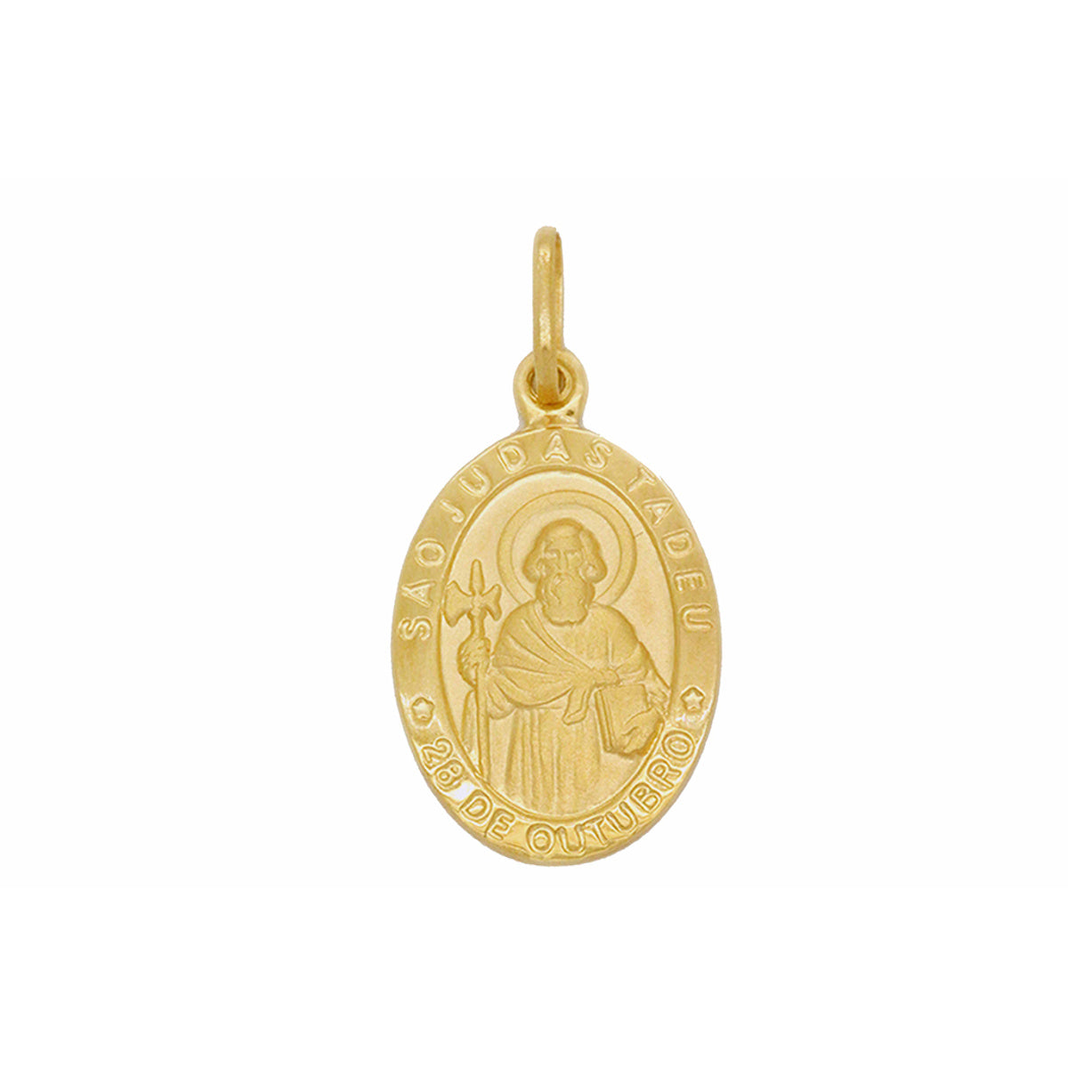 Pingente São Judas Tadeu Oval Pequeno em Ouro 18K