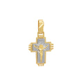 Pingente Cruz Acetinada com Cristo Pontas Trabalhadas em Ouro 18K Bicolor