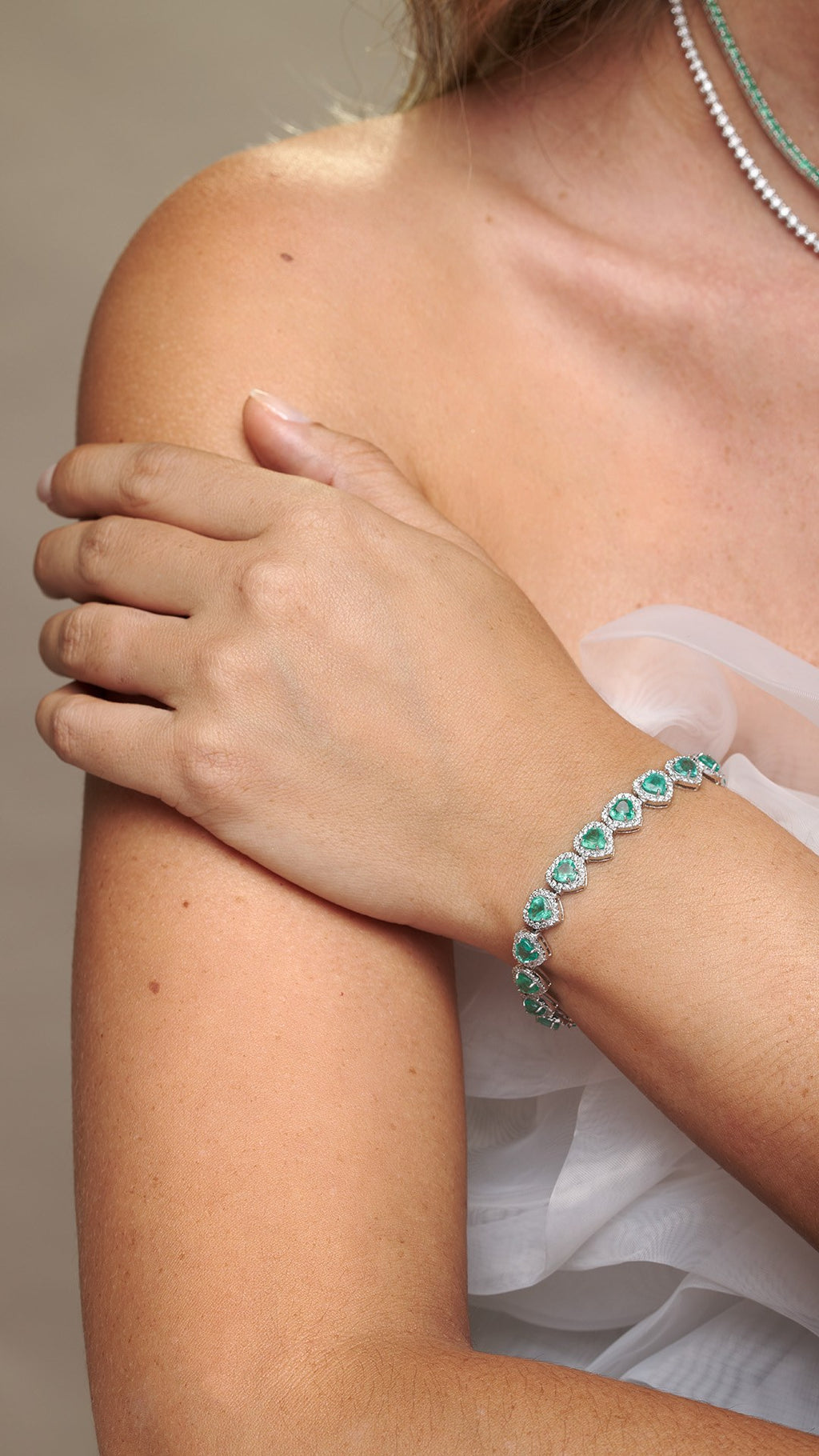 Pulseira Esmeralda Coração com Diamantes em ouro branco – foto 2