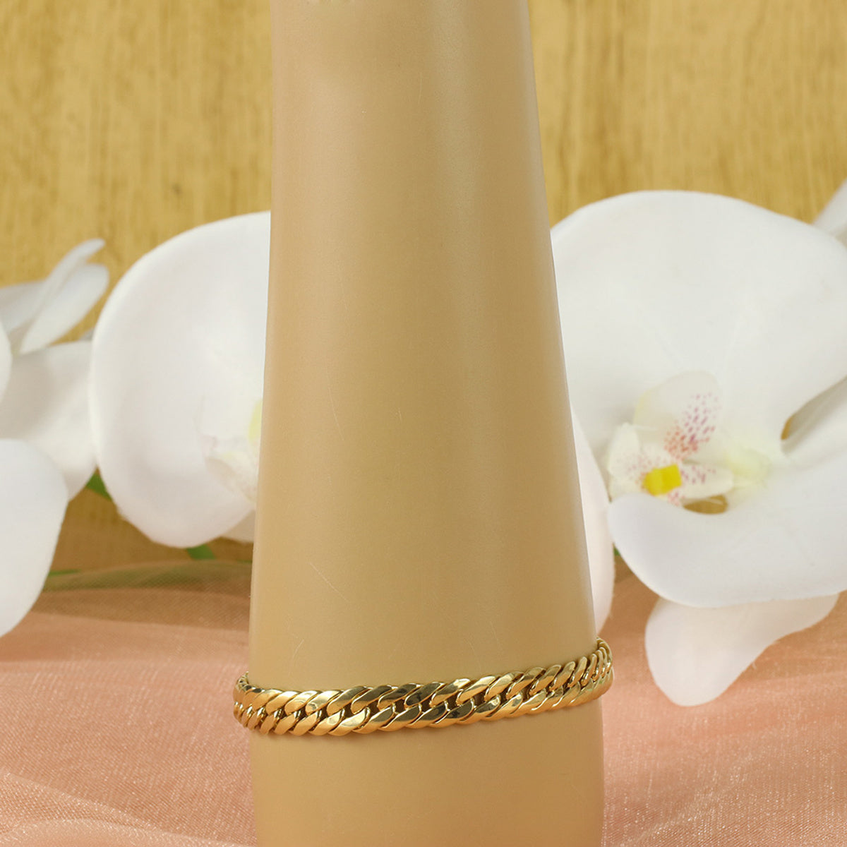 Pulseira Dupla Laminada Bitola 9,00 mm 21 cm em Ouro 18K