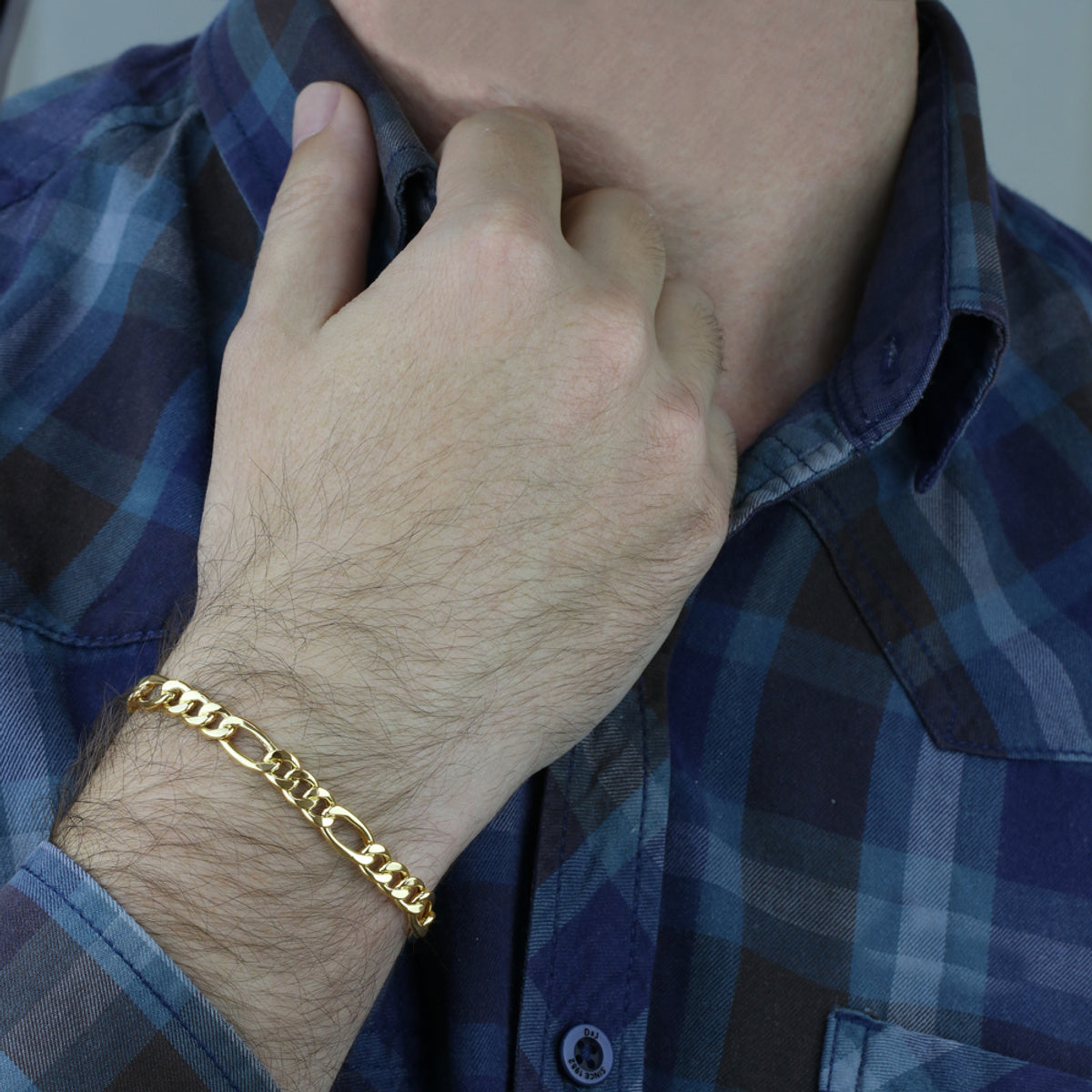 Pulseira Groumet 3x1 Bitola 6,70 mm em Ouro 18K