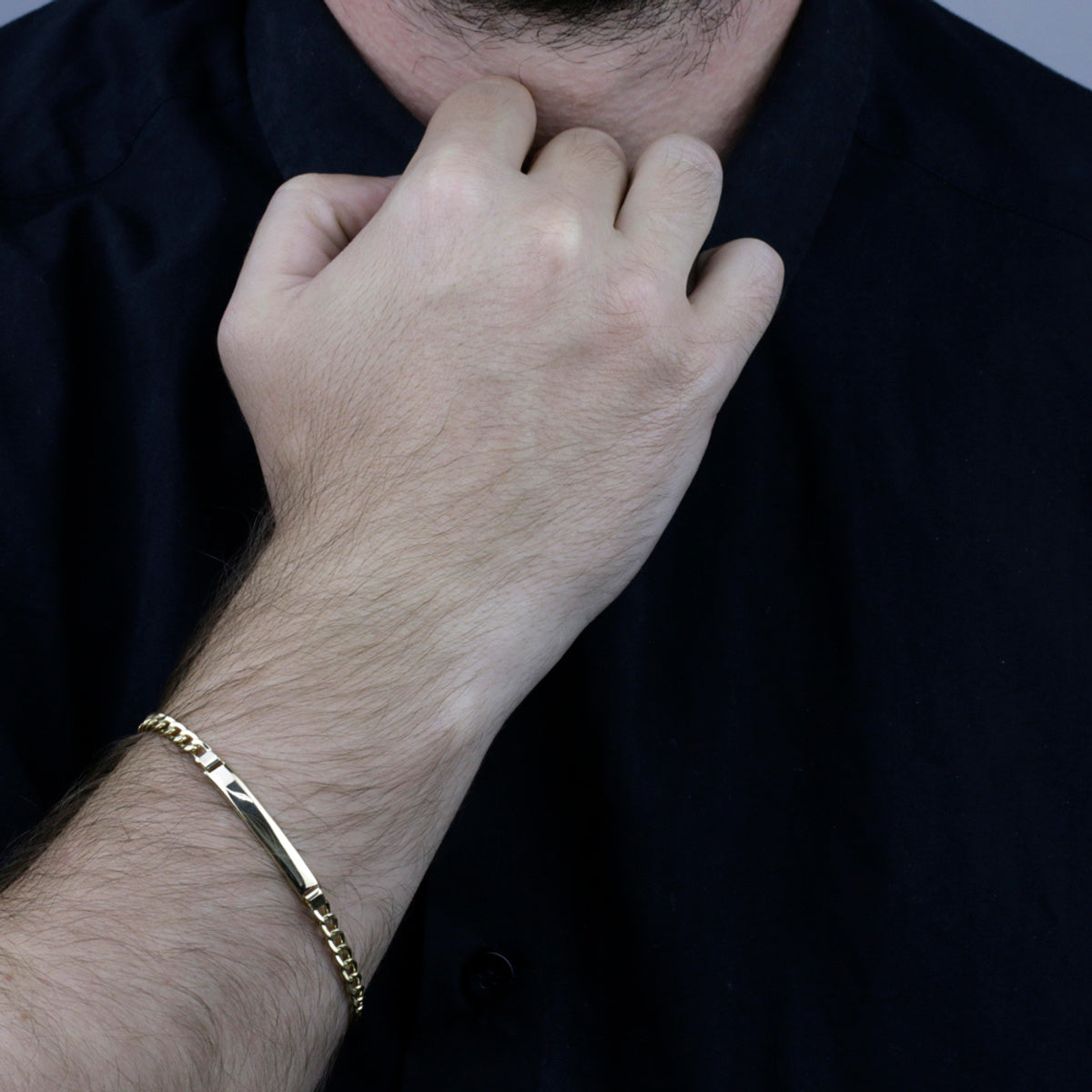Pulseira Groumet Batida Bitola 5,00 mm Chapa Lisa em Ouro 18K