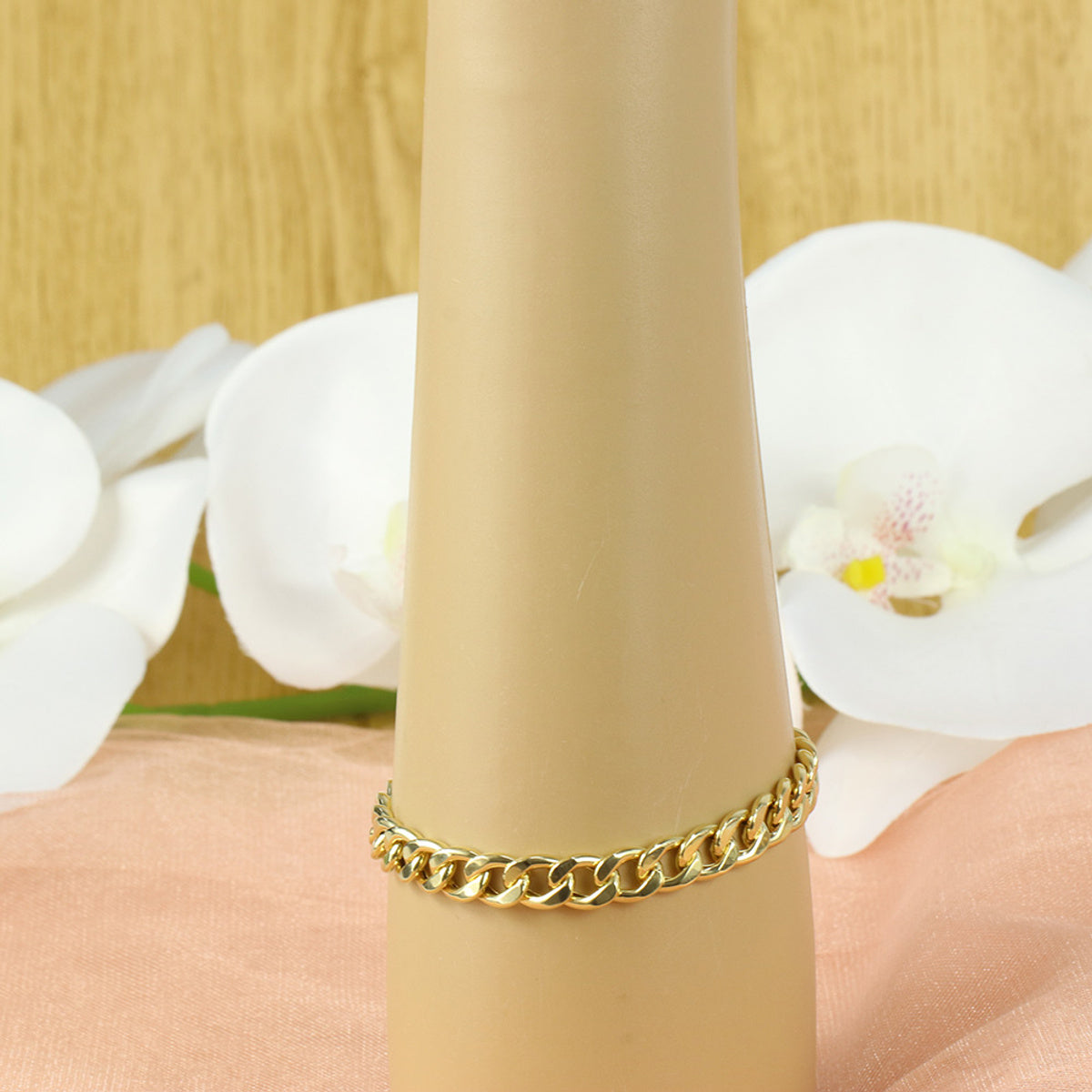 Pulseira Groumet Batida Bitola 8,00 mm 21 cm em Ouro 18K