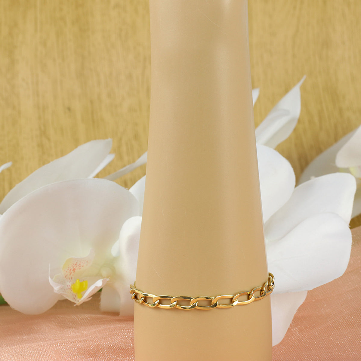 Pulseira Groumet Bitola 6.50 mm 21 cm em Ouro 18K