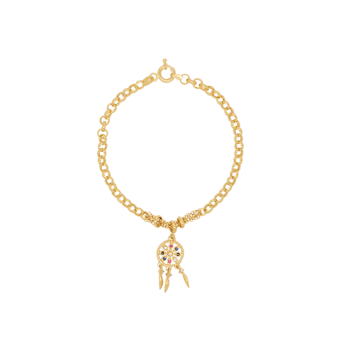 Pulseira Portuguesa Bitola 4,50 mm Zircônias Coloridas 19 cm em Ouro 18K