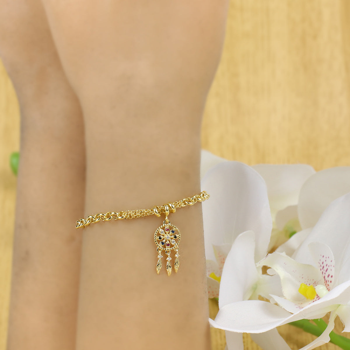 Pulseira Portuguesa Bitola 4,50 mm Zircônias Coloridas 19 cm em Ouro 18K