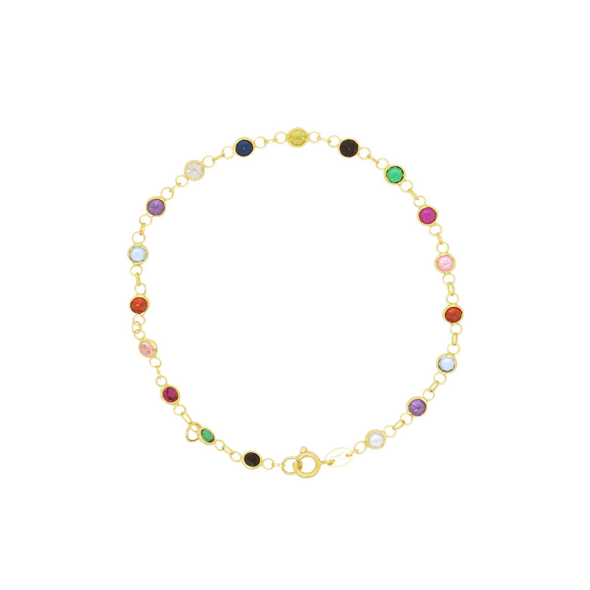 Pulseira Zircônias Coloridas 2 mm 16 cm em Ouro 18K