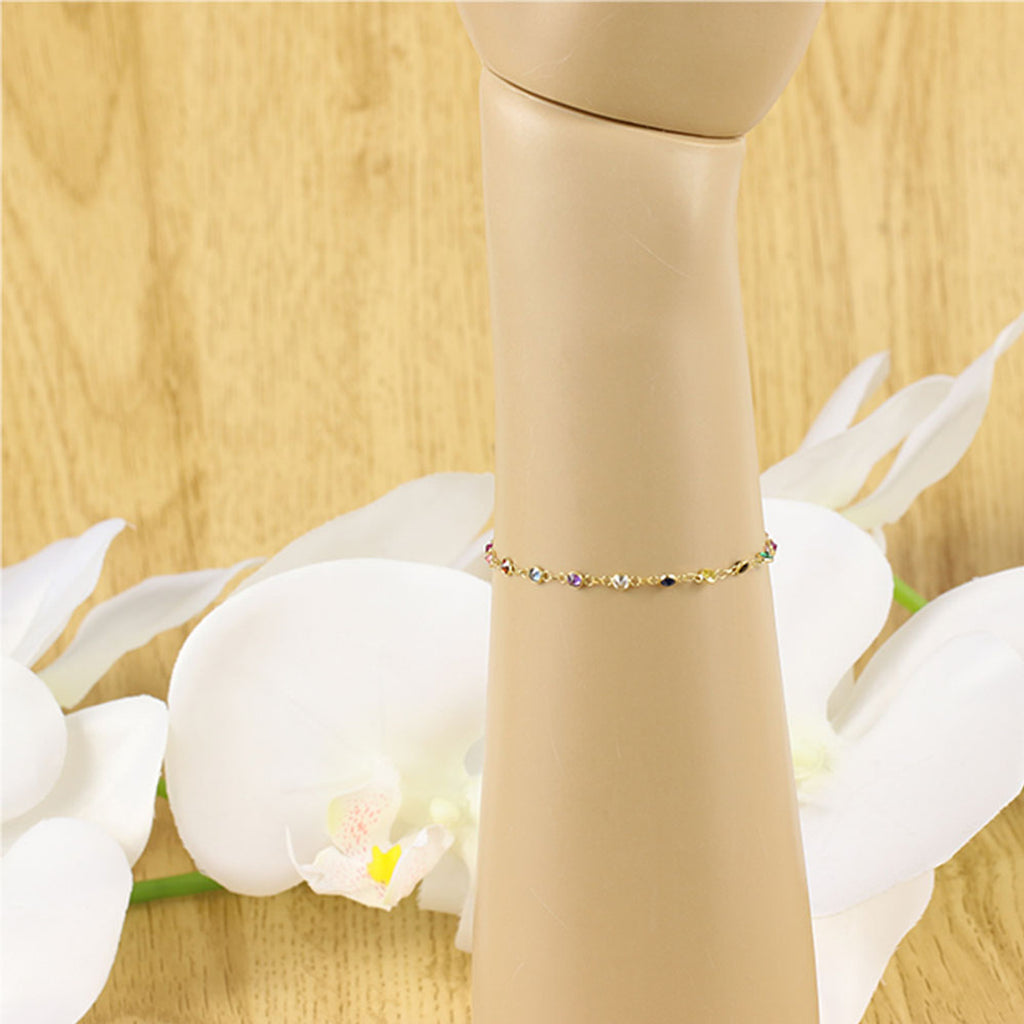Pulseira Zircônias Coloridas 2 mm 16 cm em Ouro 18K