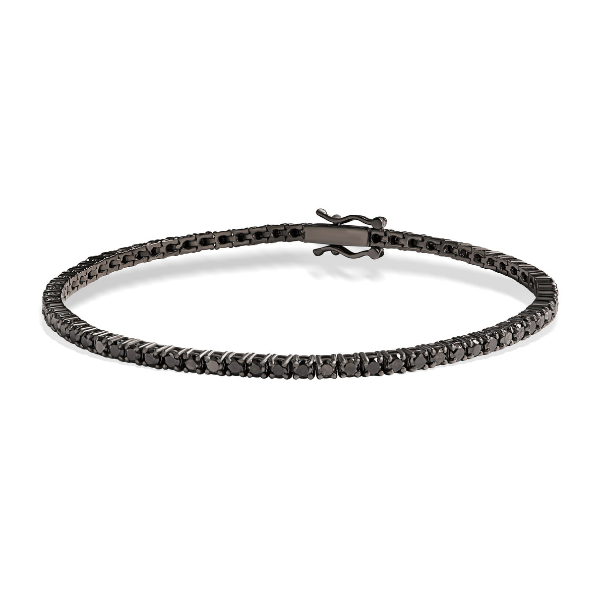 Pulseira Riviera Clássica Diamantes Negros 2,3mm em ouro com banho de ródio negro – Rainha da Riviera