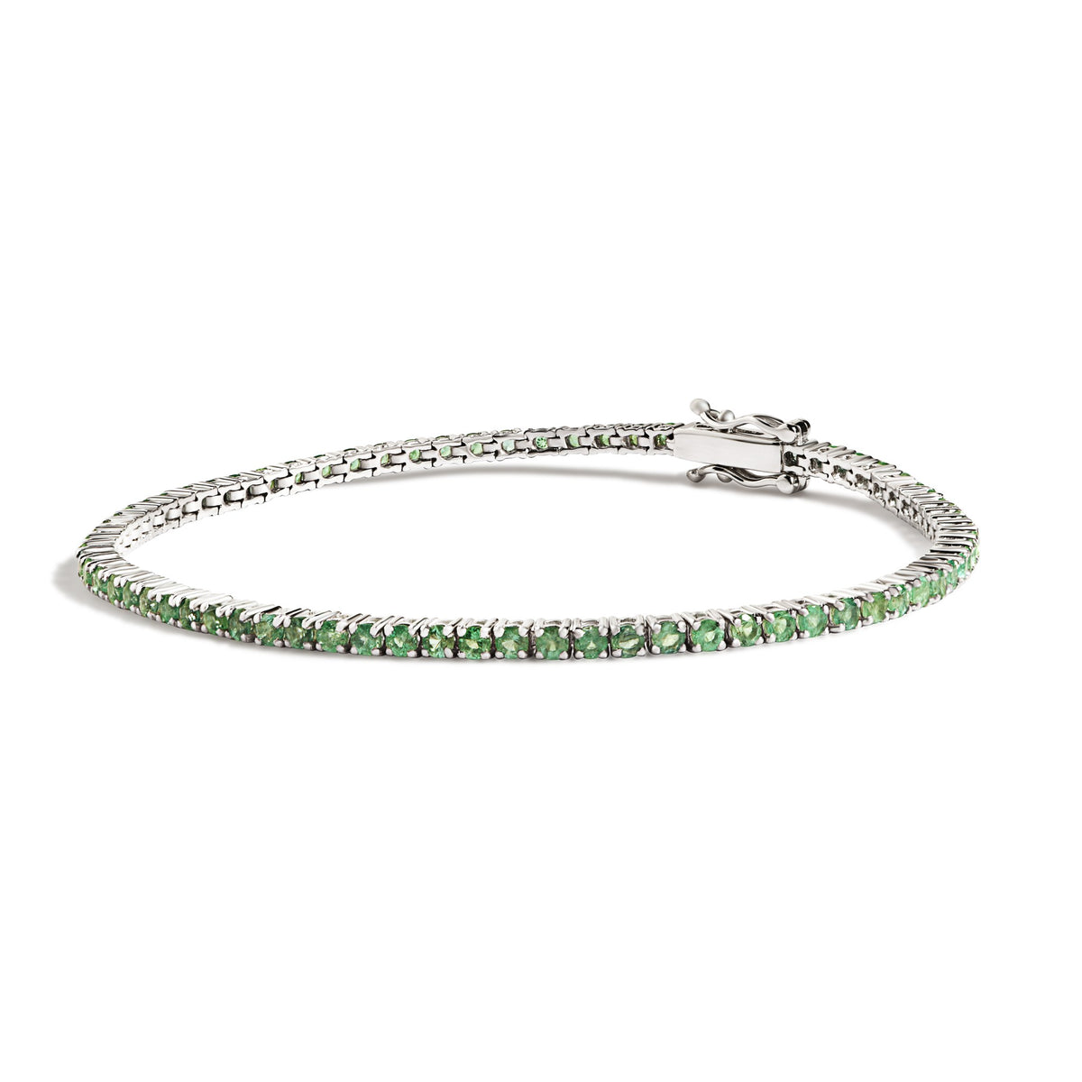 Pulseira Riviera Clássica Esmeraldas 2,1mm em ouro branco – Rainha da Riviera
