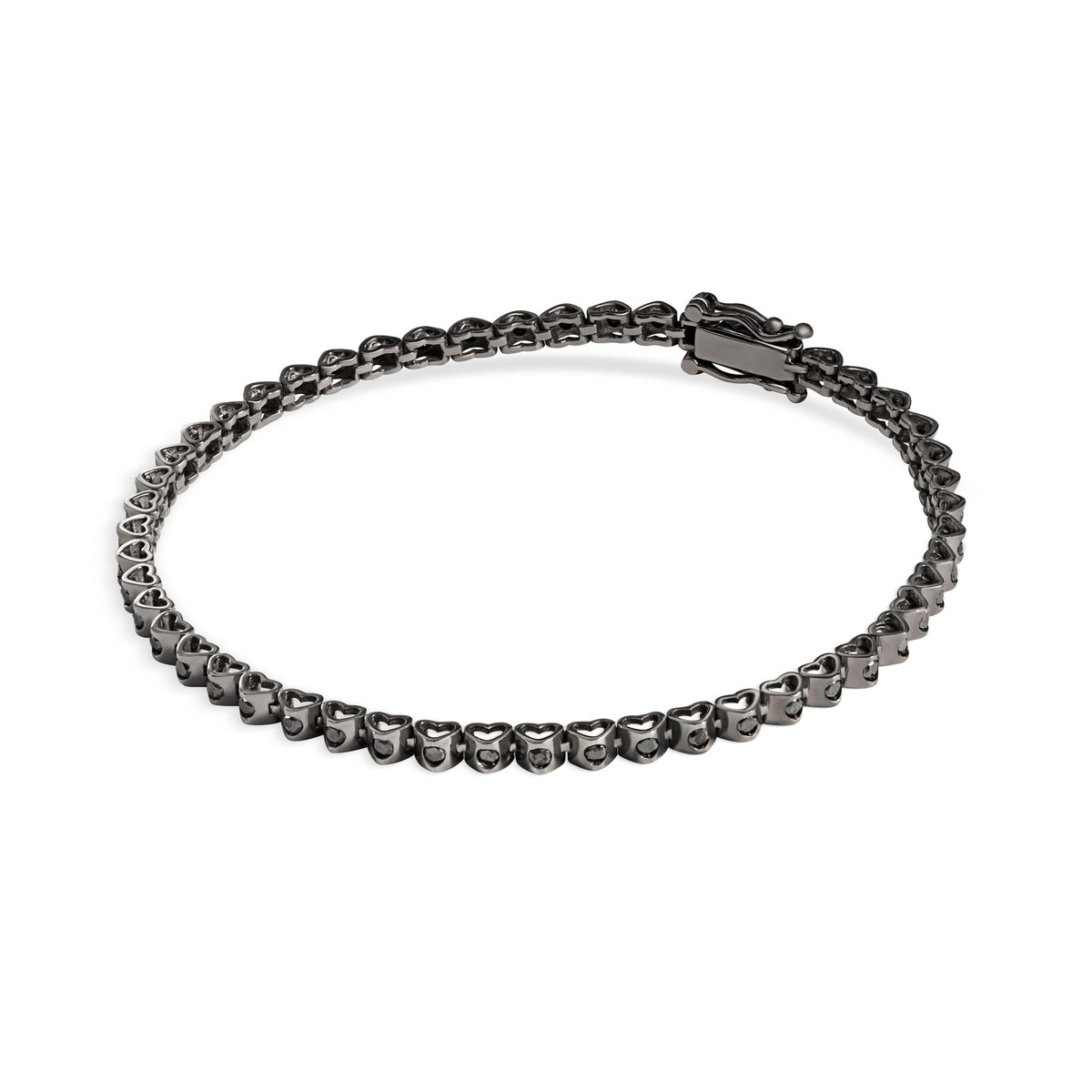Pulseira Riviera Coração Vazado Diamantes Negros em ouro com banho de ródio negro – Rainha da Riviera