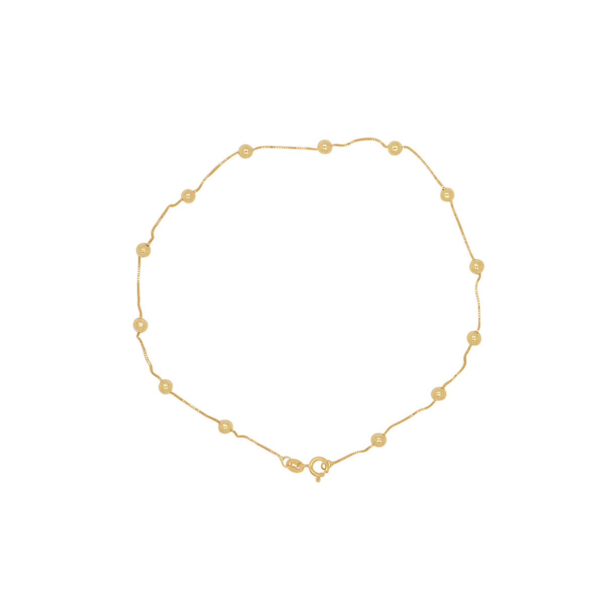 Tornozeleira Veneziana Bitola 0,50 mm Bola 3 mm Intercalada Feminino em Ouro 18K