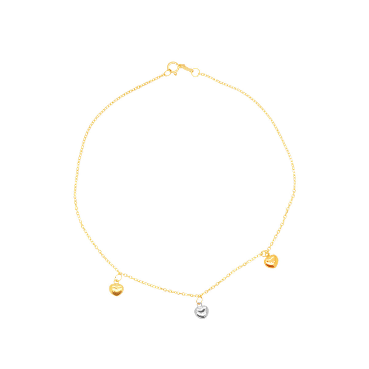 Tornozeleira de Elos da Rainha Bitola 0,60 mm 25 cm em Ouro 18K Tricolor